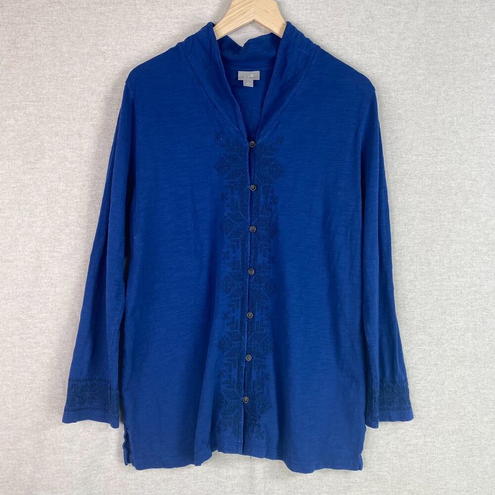 J Jill Womens Button Up Top Size‎ L Snowflake Pattern 100% Cotton Lagenlook